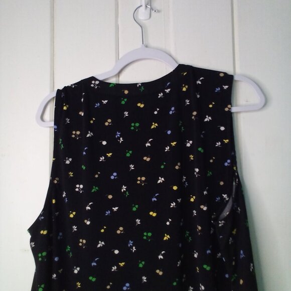Ann Taylor Blouse Women XL Sleeveless V-Neck Floral Black Colorful - Picture 14 of 16